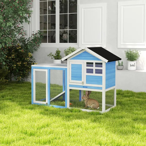 Indoor Rabbit Enclosure, Outdoor Hutch 48 Inch Bunny Cage with Waterproof Roof Run Removable Tray Ramp Light Blue - product image 10