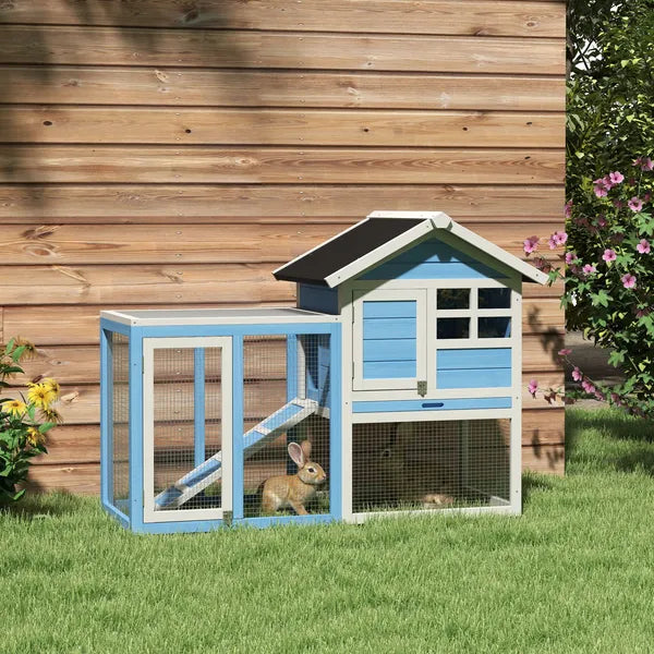 Indoor Rabbit Enclosure, Outdoor Hutch 48 Inch Bunny Cage with Waterproof Roof Run Removable Tray Ramp Light Blue - product image 2