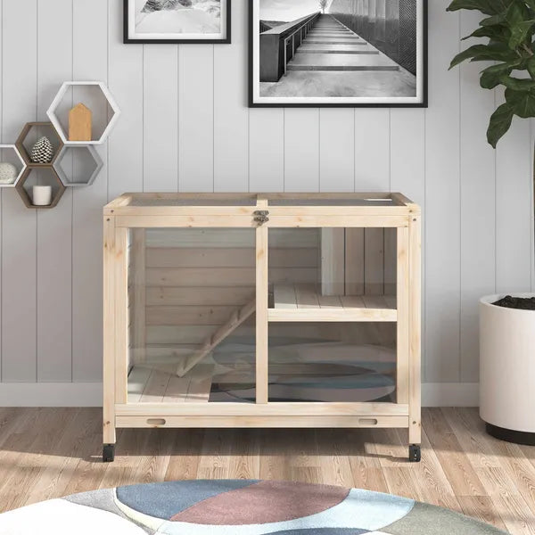 PawHut Indoor Rabbit Enclosure, Rolling Wooden Cage with Wheels Lockable Doors Run Ramp for Bunny Guinea Pig Hamster Natural - product image 8