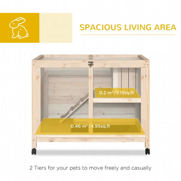 PawHut Indoor Rabbit Enclosure, Rolling Wooden Cage with Wheels Lockable Doors Run Ramp for Bunny Guinea Pig Hamster Natural - product image 4