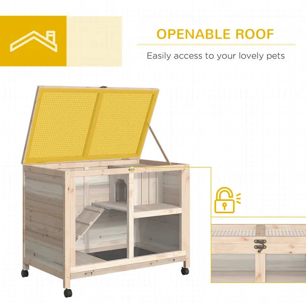 PawHut Indoor Rabbit Enclosure, Rolling Wooden Cage with Wheels Lockable Doors Run Ramp for Bunny Guinea Pig Hamster Natural - product image 5