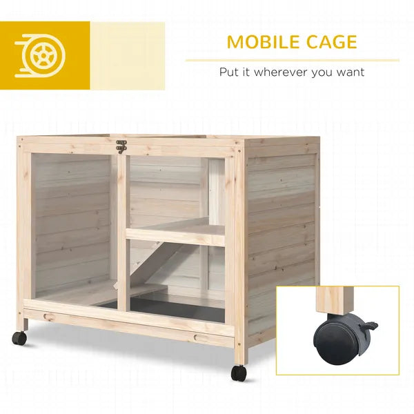 PawHut Indoor Rabbit Enclosure, Rolling Wooden Cage with Wheels Lockable Doors Run Ramp for Bunny Guinea Pig Hamster Natural - product image 6