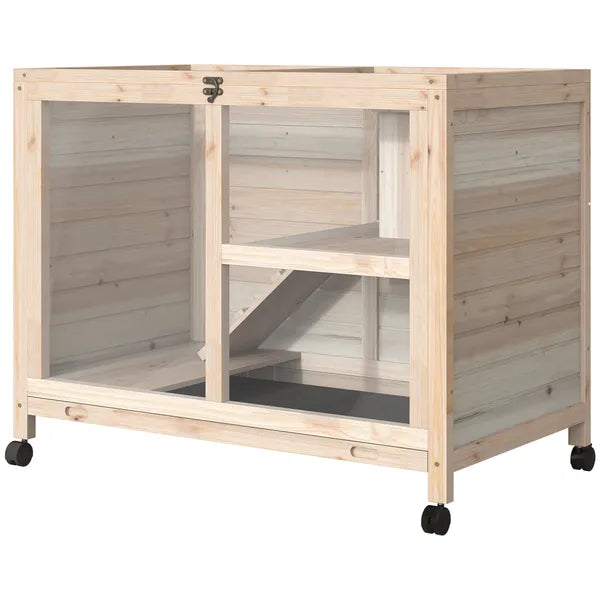 PawHut Indoor Rabbit Enclosure, Rolling Wooden Cage with Wheels Lockable Doors Run Ramp for Bunny Guinea Pig Hamster Natural - product image 11