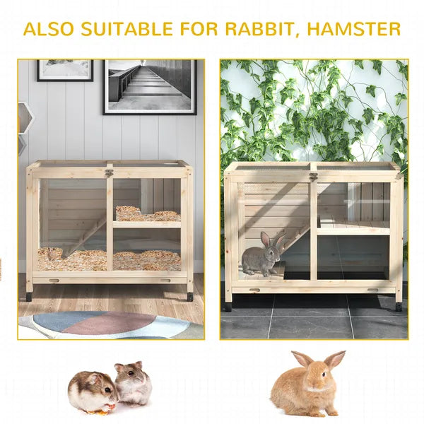 PawHut Indoor Rabbit Enclosure, Rolling Wooden Cage with Wheels Lockable Doors Run Ramp for Bunny Guinea Pig Hamster Natural - product image 7