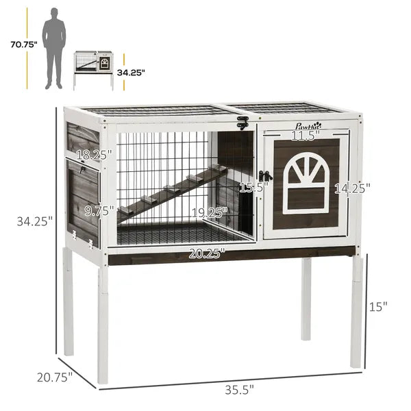 Indoor Rabbit Hutch Wooden Guinea Pig Cage with Tray Lockable Doors Coffee - product image 3