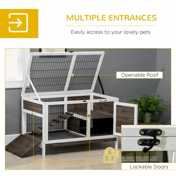 Indoor Rabbit Hutch Wooden Guinea Pig Cage with Tray Lockable Doors Coffee - product image 5