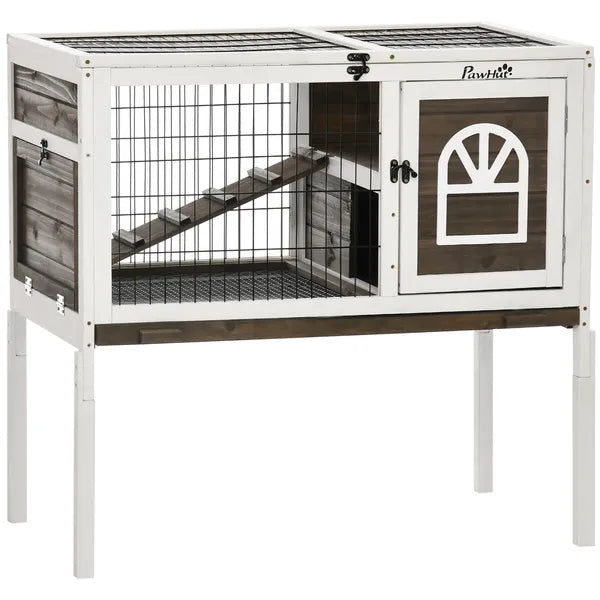 Indoor Rabbit Hutch Wooden Guinea Pig Cage with Tray Lockable Doors Coffee - product image 11