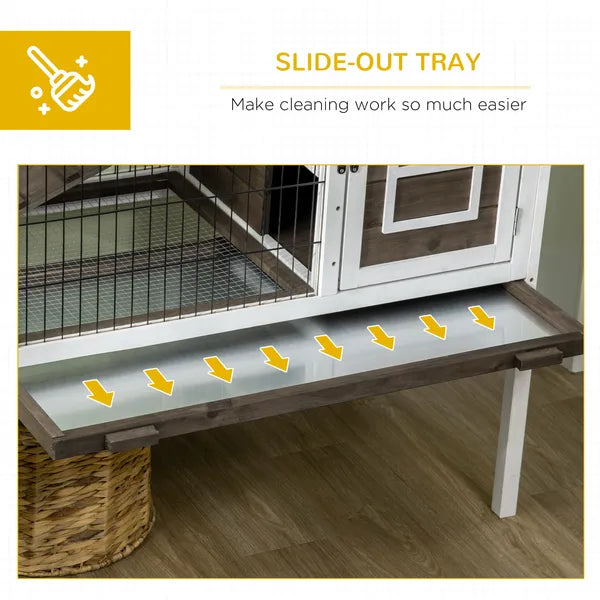 Indoor Rabbit Hutch Wooden Guinea Pig Cage with Tray Lockable Doors Coffee - product image 6