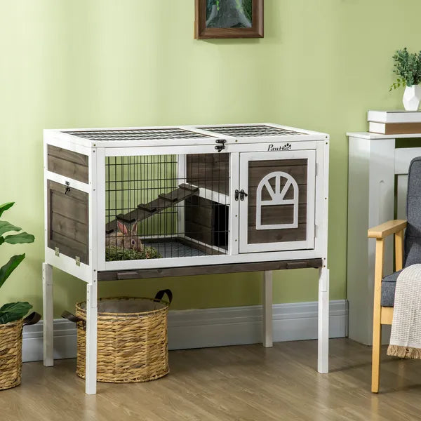 Indoor Rabbit Hutch Wooden Guinea Pig Cage with Tray Lockable Doors Coffee - product image 2