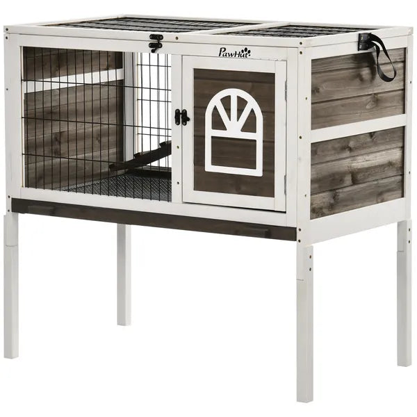 Indoor Rabbit Hutch Wooden Guinea Pig Cage with Tray Lockable Doors Coffee - product image 1
