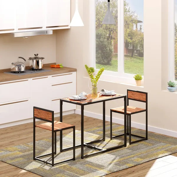 HOMCOM Industrial Dining Table Set for 2 Compact Kitchen Table and Chairs Rustic Brown for Small Spaces - product image 2