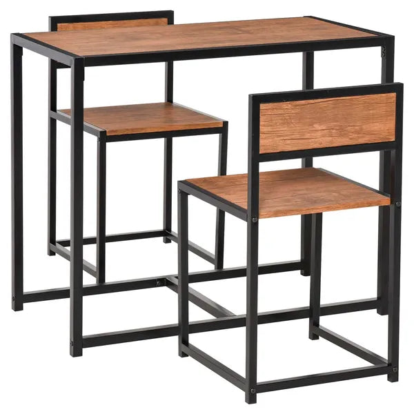 HOMCOM Industrial Dining Table Set for 2 Compact Kitchen Table and Chairs Rustic Brown for Small Spaces - product image 1