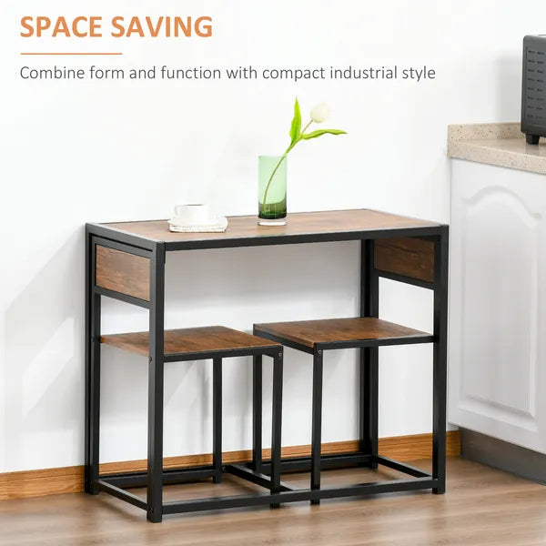 HOMCOM Industrial Dining Table Set for 2 Compact Kitchen Table and Chairs Rustic Brown for Small Spaces - product image 5