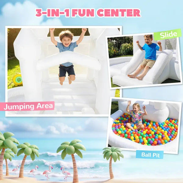 Inflatable Bounce House, 3-in-1 White Castle Bouncy House with Slide, Ball Pit and 370W Blower for Kids Ages 3-8, White - product image 3