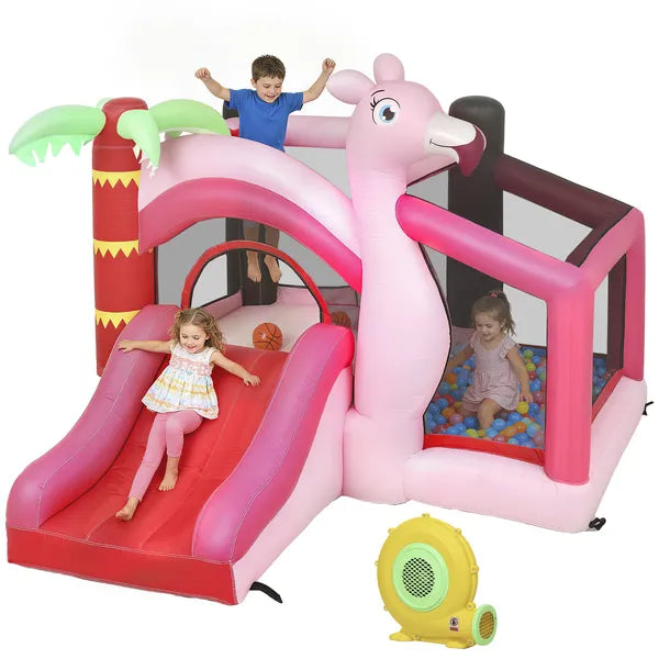 Qaba Inflatable Bounce House with Ball Pool, Basketball Hoop, Jumping Bouncy Castle with Blower for Indoor Outdoor, Pink - product image 11