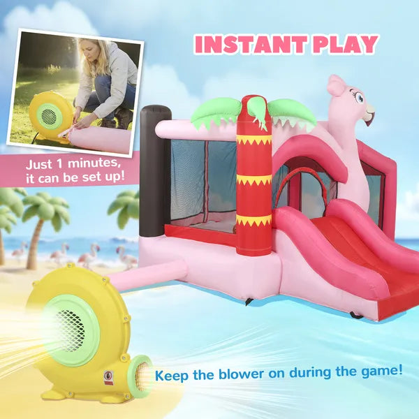 Qaba Inflatable Bounce House with Ball Pool, Basketball Hoop, Jumping Bouncy Castle with Blower for Indoor Outdoor, Pink - product image 6