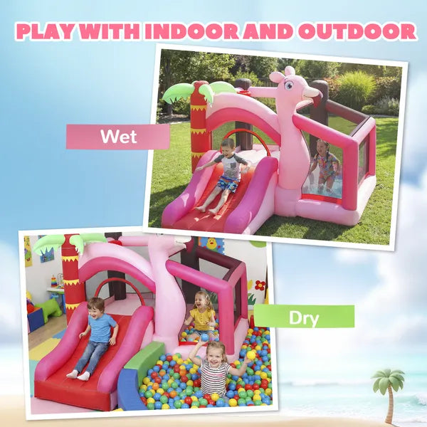 Qaba Inflatable Bounce House with Ball Pool, Basketball Hoop, Jumping Bouncy Castle with Blower for Indoor Outdoor, Pink - product image 9