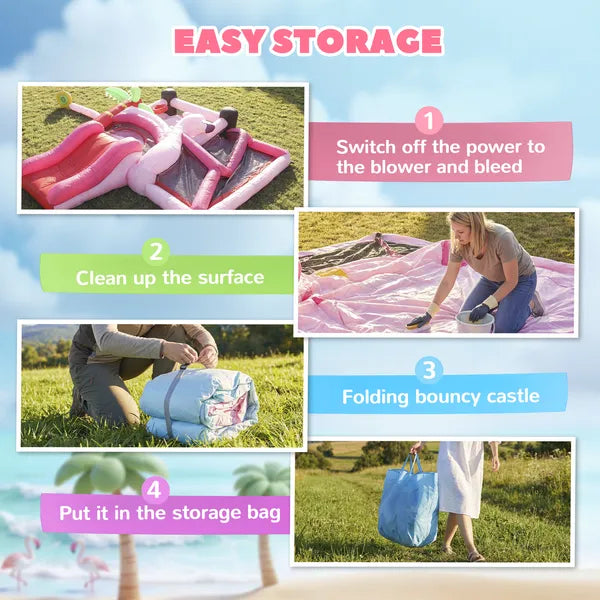 Qaba Inflatable Bounce House with Ball Pool, Basketball Hoop, Jumping Bouncy Castle with Blower for Indoor Outdoor, Pink - product image 7