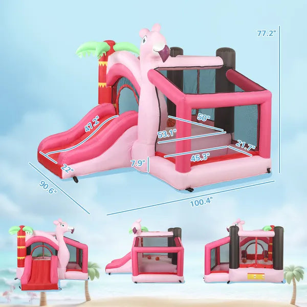 Qaba Inflatable Bounce House with Ball Pool, Basketball Hoop, Jumping Bouncy Castle with Blower for Indoor Outdoor, Pink - product image 3