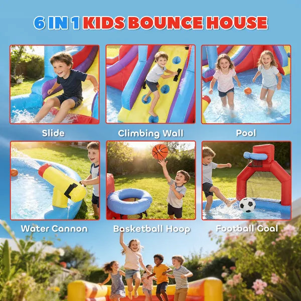 Qaba Inflatable Water Slide 6-in-1 with 480W Blower, Bounce House with Climbing Wall, Splashing Pool, Basketball Hoop - product image 3