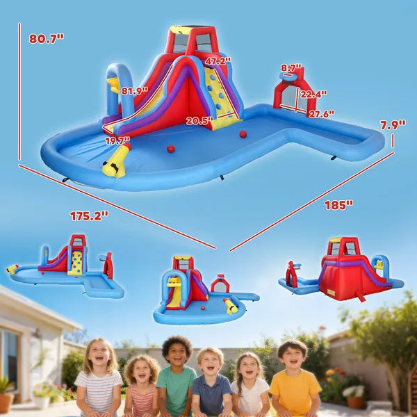 Qaba Inflatable Water Slide 6-in-1 with 480W Blower, Bounce House with Climbing Wall, Splashing Pool, Basketball Hoop - product image 2