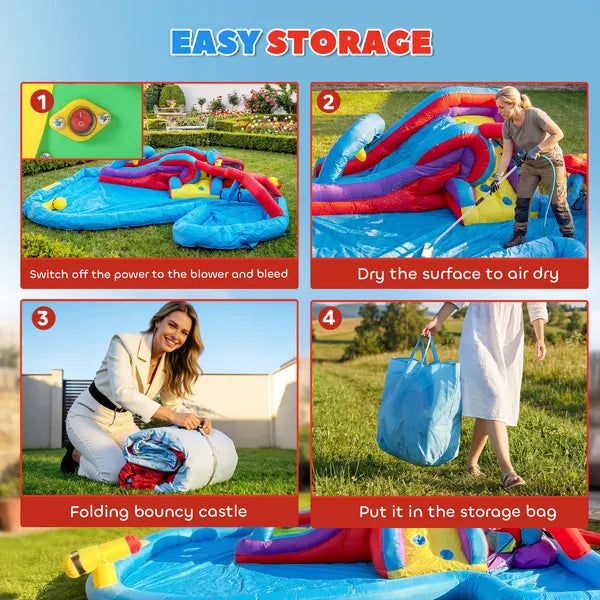 Qaba Inflatable Water Slide 6-in-1 with 480W Blower, Bounce House with Climbing Wall, Splashing Pool, Basketball Hoop - product image 6