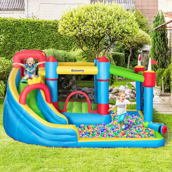 Outsunny Inflatable Water Slide Park 6-in-1 Kids Bounce House Castle with Pool Cannon Slide Trampoline Throwing Wall 450W Blower - product image 10