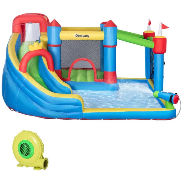 Outsunny Inflatable Water Slide Park 6-in-1 Kids Bounce House Castle with Pool Cannon Slide Trampoline Throwing Wall 450W Blower - product image 11