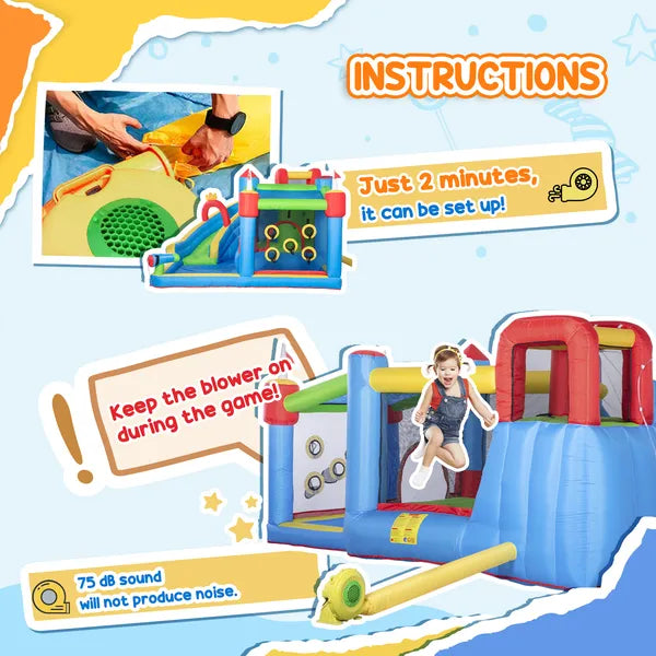 Outsunny Inflatable Water Slide Park 6-in-1 Kids Bounce House Castle with Pool Cannon Slide Trampoline Throwing Wall 450W Blower - product image 7