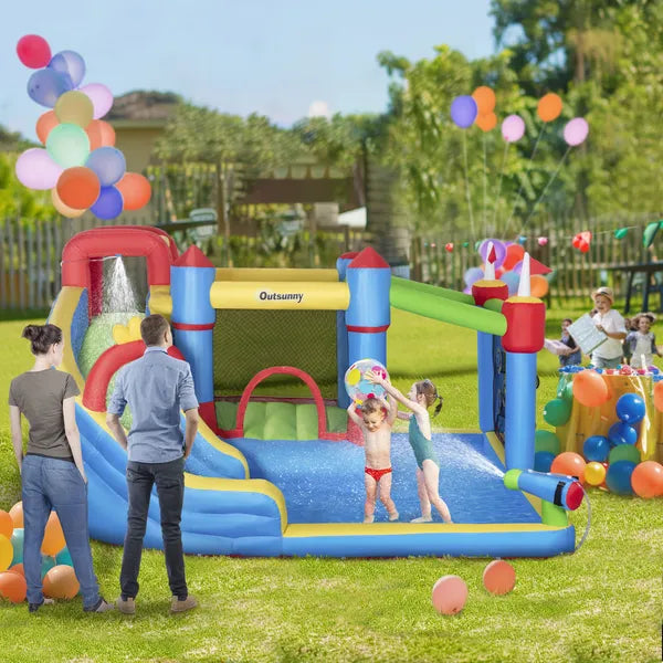 Outsunny Inflatable Water Slide Park 6-in-1 Kids Bounce House Castle with Pool Cannon Slide Trampoline Throwing Wall 450W Blower - product image 2