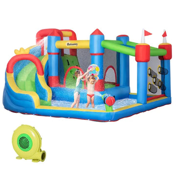 Outsunny Inflatable Water Slide Park 6-in-1 Kids Bounce House Castle with Pool Cannon Slide Trampoline Throwing Wall 450W Blower - product image 1