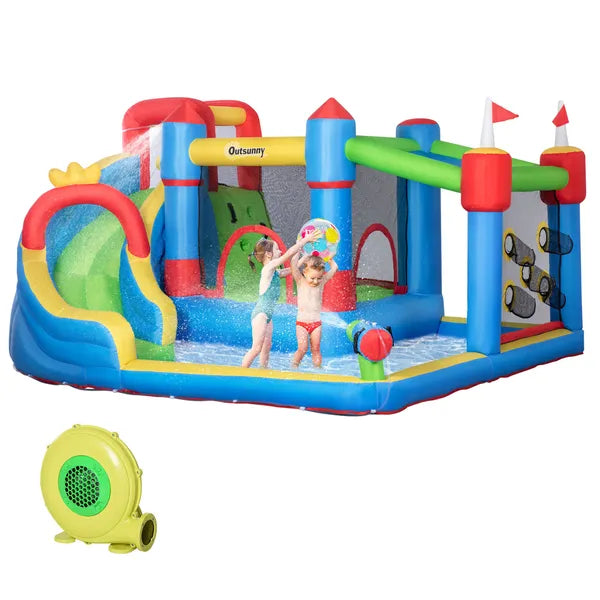 Outsunny Inflatable Water Slide Park 6-in-1 Kids Bounce House Castle with Pool Cannon Slide Trampoline Throwing Wall 450W Blower - product image 1