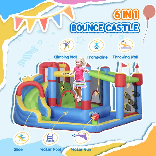 Outsunny Inflatable Water Slide Park 6-in-1 Kids Bounce House Castle with Pool Cannon Slide Trampoline Throwing Wall 450W Blower - product image 4
