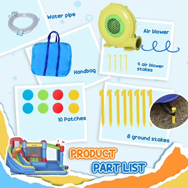 Outsunny Inflatable Water Slide Park 6-in-1 Kids Bounce House Castle with Pool Cannon Slide Trampoline Throwing Wall 450W Blower - product image 5