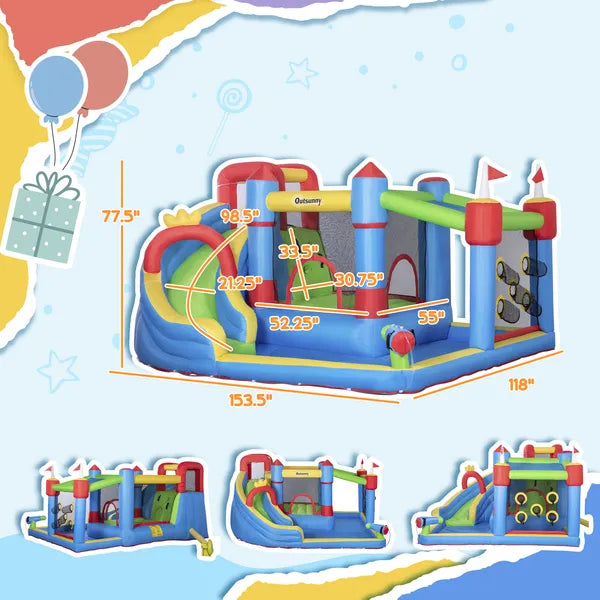Outsunny Inflatable Water Slide Park 6-in-1 Kids Bounce House Castle with Pool Cannon Slide Trampoline Throwing Wall 450W Blower - product image 3