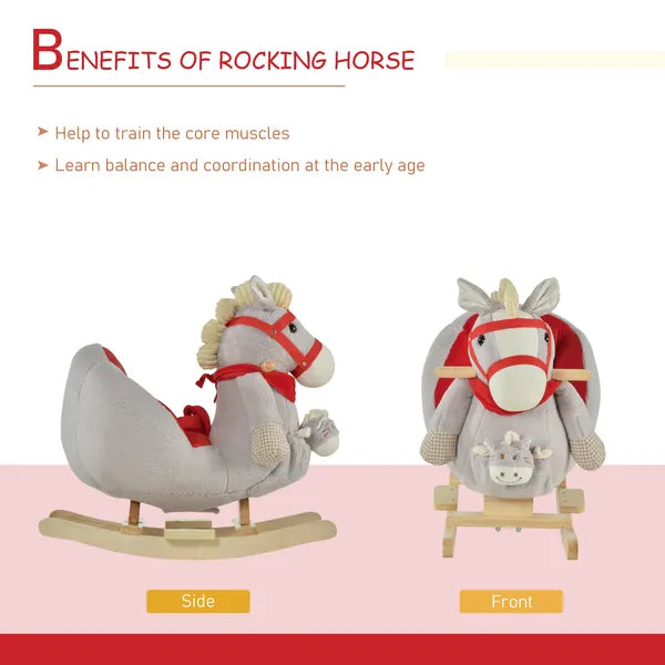 Qaba Interactive Kids Rocking Horse Toy, Gray with Cradlesong and Hand Puppet, for 18-36 Months - product image 5