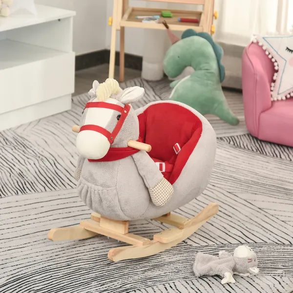 Qaba Interactive Kids Rocking Horse Toy, Gray with Cradlesong and Hand Puppet, for 18-36 Months - product image 8