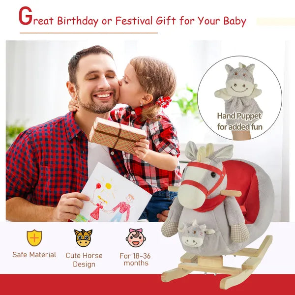 Qaba Interactive Kids Rocking Horse Toy, Gray with Cradlesong and Hand Puppet, for 18-36 Months - product image 4