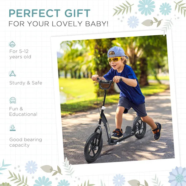 HOMCOM Kick Scooter for Kids 5-12 Years Old with Adjustable Height Handlebar, Non-slip Footplate, Big Wheels, Rear Brake, Black - product image 4