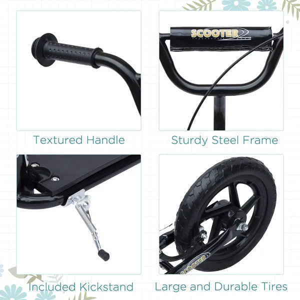 HOMCOM Kick Scooter for Kids 5-12 Years Old with Adjustable Height Handlebar, Non-slip Footplate, Big Wheels, Rear Brake, Black - product image 7