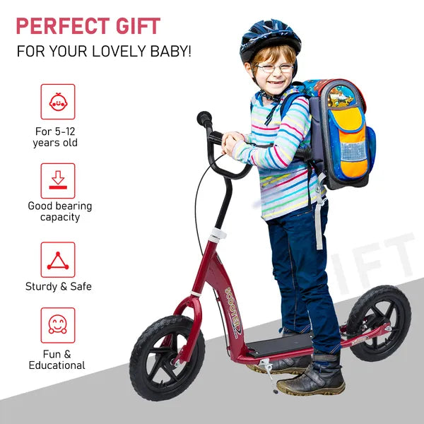 HOMCOM Kick Scooter for Kids 5-12 Years Old with Adjustable Height Handlebar, Non-slip Footplate, Big Wheels, Rear Brake, Red - product image 4