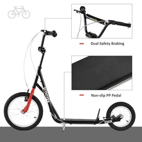 Kick Scooter with Adjustable Handlebar, Teens Ride On Toy with Front and Rear Dual Brakes Inflatable Wheels, For 5+, Black - product image 4