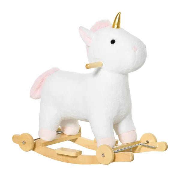 Kids 2 in 1 Rocking Horse and Glide Unicorn with Sound, Wooden Base, Pedal, Grip Handle, White, for 3-6 Years Old - product image 11