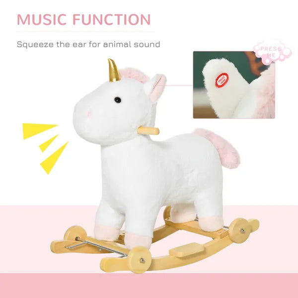 Kids 2 in 1 Rocking Horse and Glide Unicorn with Sound, Wooden Base, Pedal, Grip Handle, White, for 3-6 Years Old - product image 4