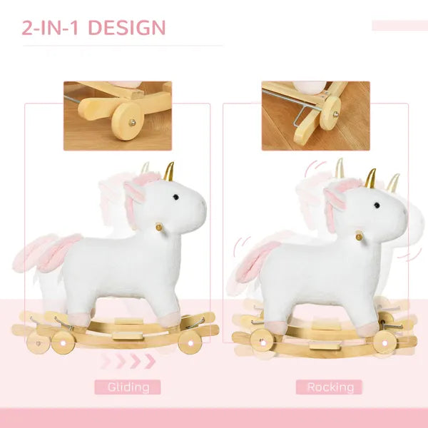 Kids 2 in 1 Rocking Horse and Glide Unicorn with Sound, Wooden Base, Pedal, Grip Handle, White, for 3-6 Years Old - product image 5