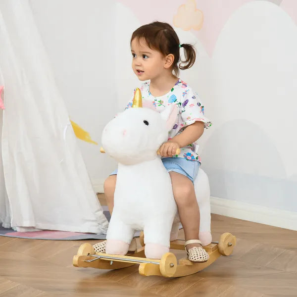 Kids 2 in 1 Rocking Horse and Glide Unicorn with Sound, Wooden Base, Pedal, Grip Handle, White, for 3-6 Years Old - product image 2