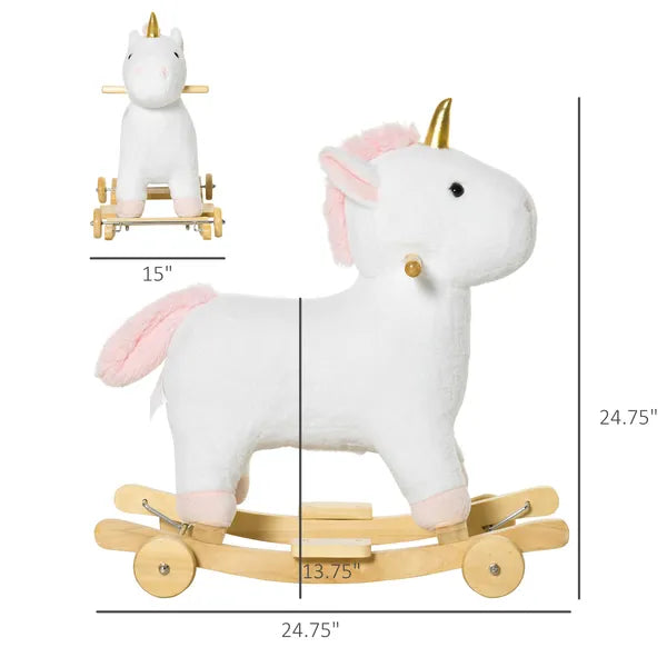 Kids 2 in 1 Rocking Horse and Glide Unicorn with Sound, Wooden Base, Pedal, Grip Handle, White, for 3-6 Years Old - product image 3
