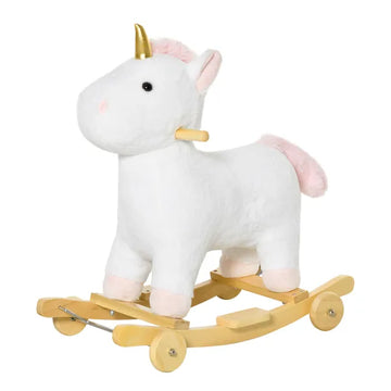 Kids 2 in 1 Rocking Horse and Glide Unicorn with Sound, Wooden Base, Pedal, Grip Handle, White, for 3-6 Years Old - product image 1