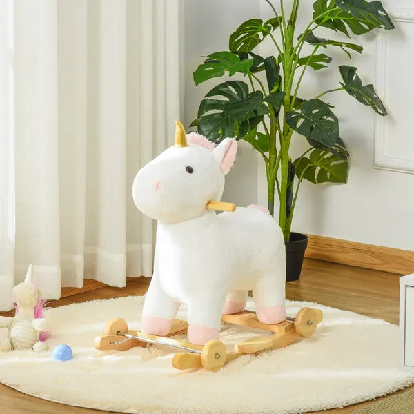 Kids 2 in 1 Rocking Horse and Glide Unicorn with Sound, Wooden Base, Pedal, Grip Handle, White, for 3-6 Years Old - product image 10