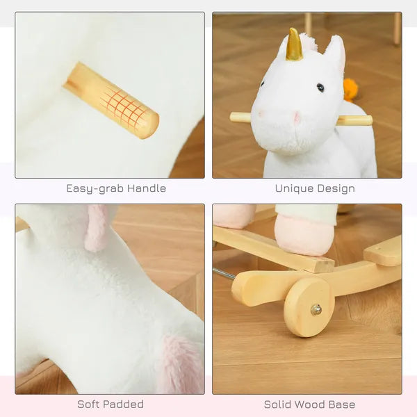 Kids 2 in 1 Rocking Horse and Glide Unicorn with Sound, Wooden Base, Pedal, Grip Handle, White, for 3-6 Years Old - product image 7